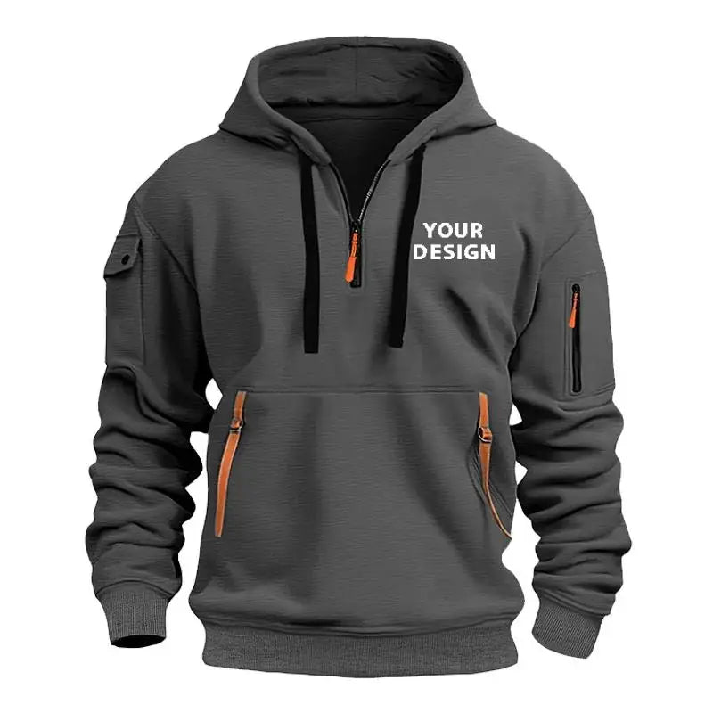 Mens Hooded Sweatshirt - Casual Zipper Pocket Pullover with Custom Logo - ZOOMNSTORE