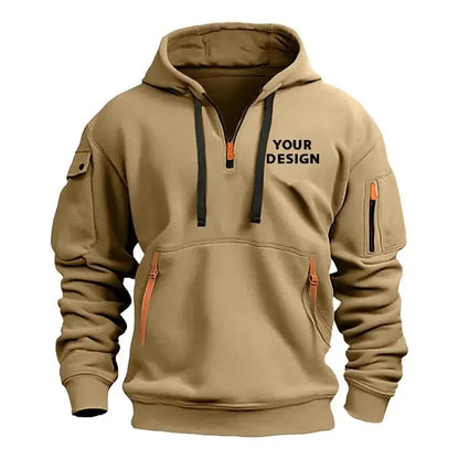Mens Hooded Sweatshirt - Casual Zipper Pocket Pullover with Custom Logo - ZOOMNSTORE