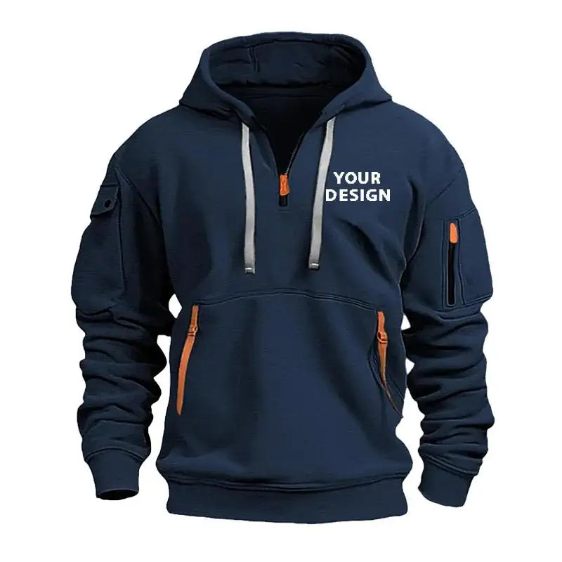 Mens Hooded Sweatshirt - Casual Zipper Pocket Pullover with Custom Logo - ZOOMNSTORE
