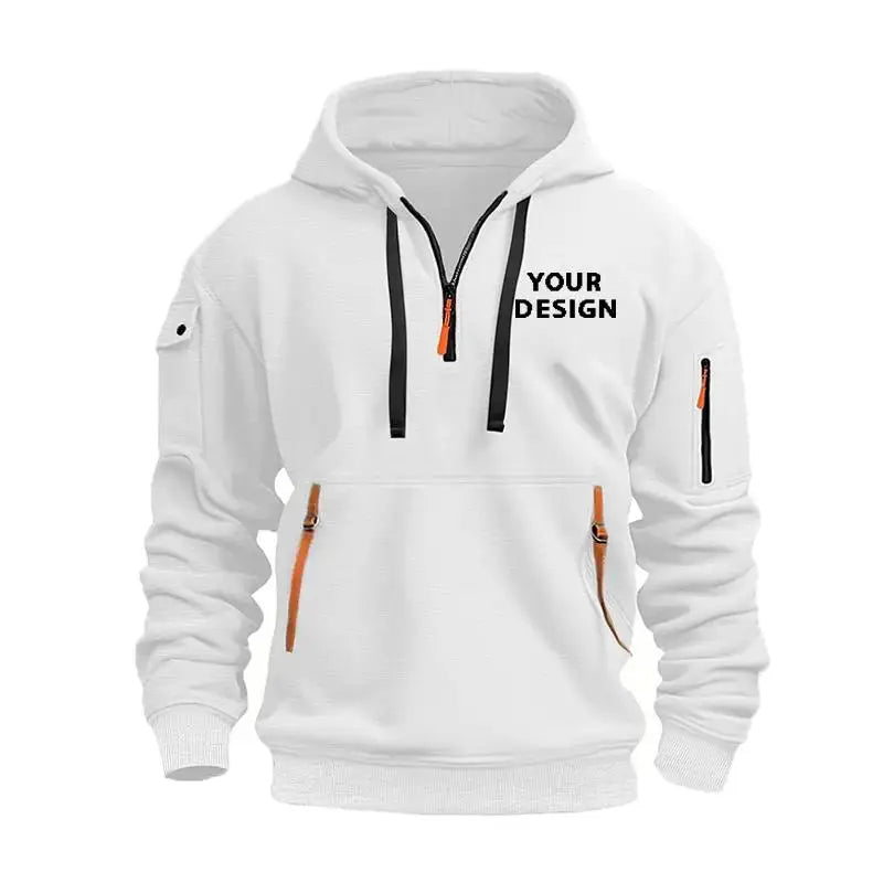 Mens Hooded Sweatshirt - Casual Zipper Pocket Pullover with Custom Logo - ZOOMNSTORE
