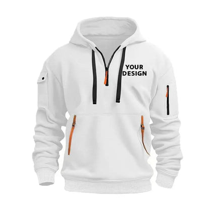 Mens Hooded Sweatshirt - Casual Zipper Pocket Pullover with Custom Logo - ZOOMNSTORE