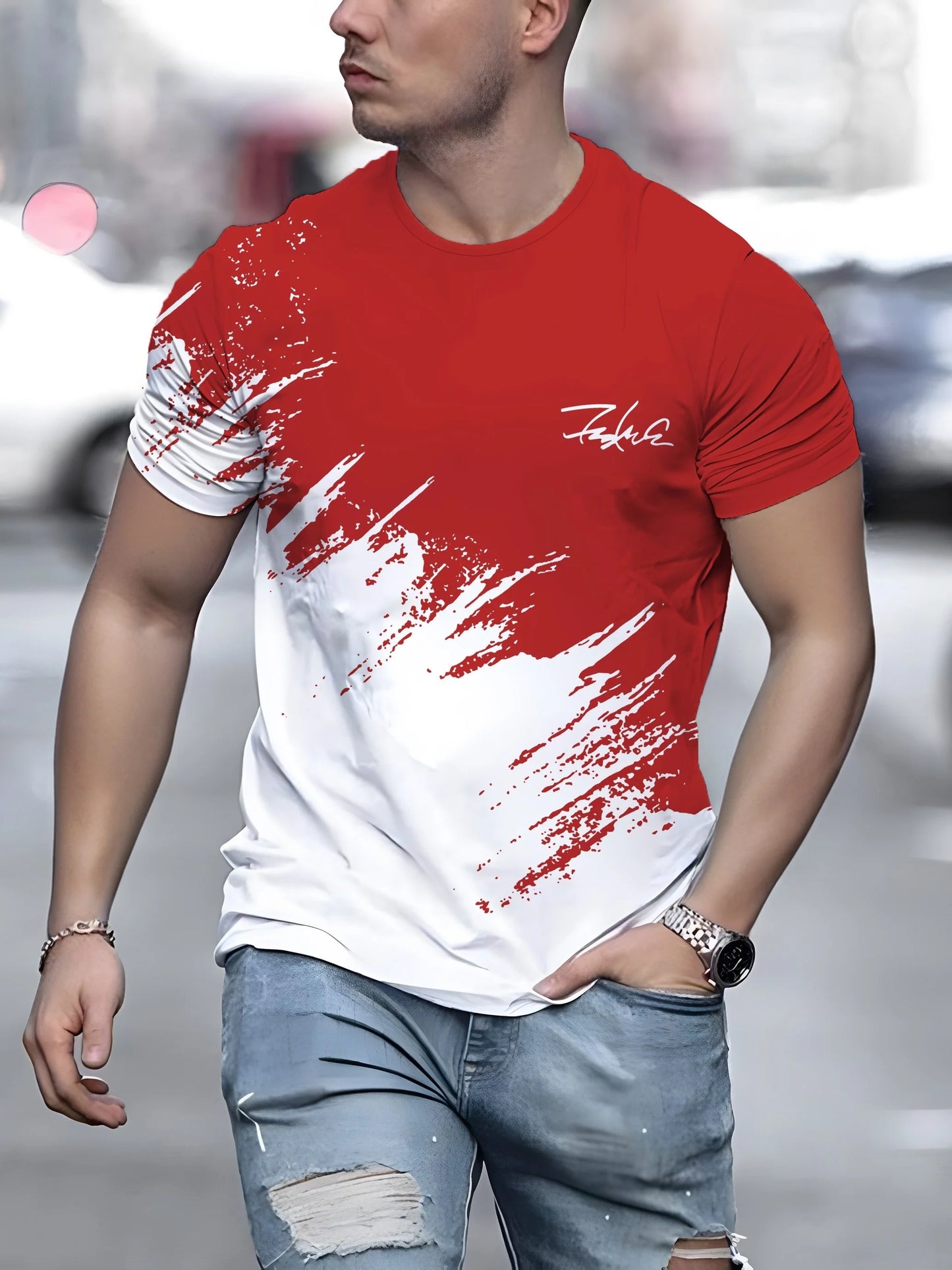 Mens Casual Short Sleeve Crew Neck T-Shirt - Oversized Streetwear Top - ZOOMNSTORE