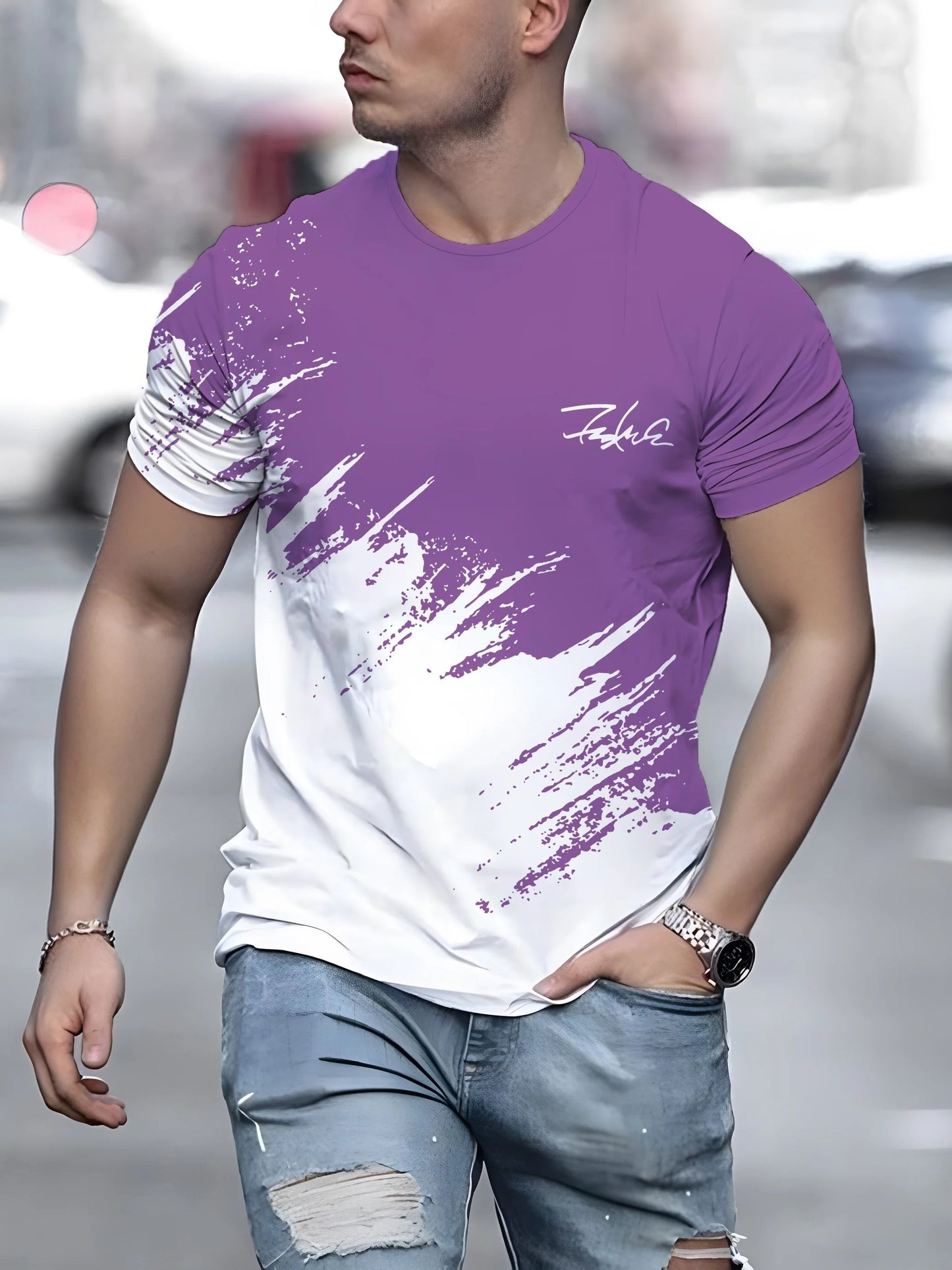 Mens Casual Short Sleeve Crew Neck T-Shirt - Oversized Streetwear Top - ZOOMNSTORE
