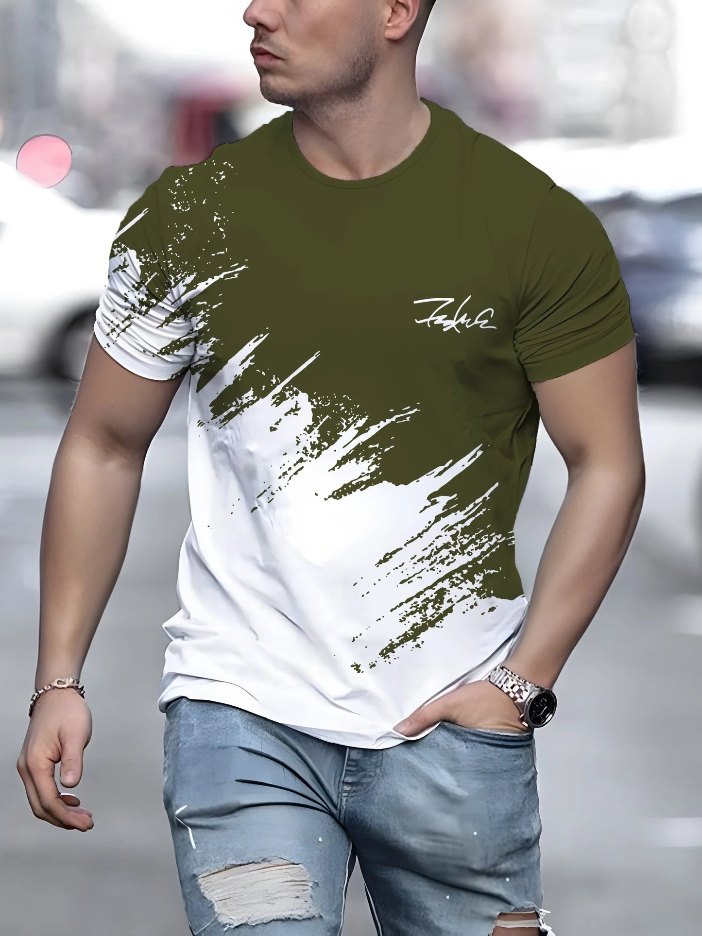 Mens Casual Short Sleeve Crew Neck T-Shirt - Oversized Streetwear Top - ZOOMNSTORE