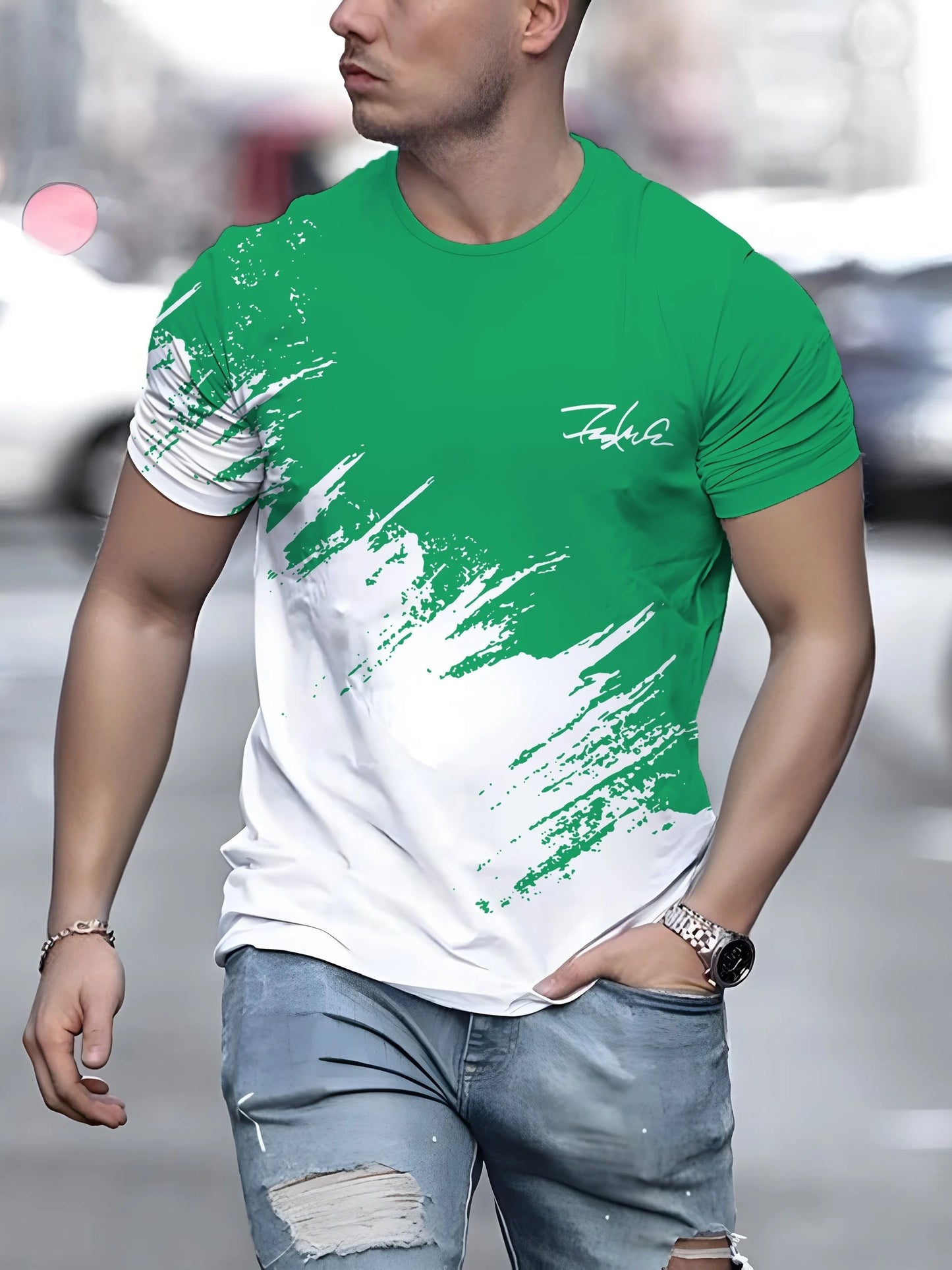 Mens Casual Short Sleeve Crew Neck T-Shirt - Oversized Streetwear Top - ZOOMNSTORE