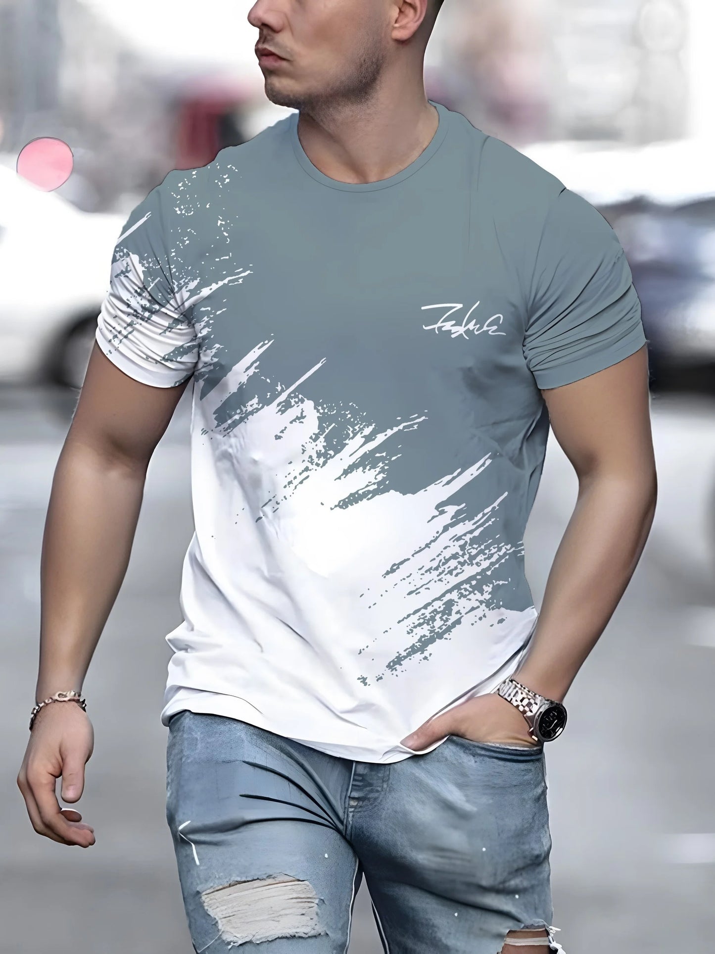 Mens Casual Short Sleeve Crew Neck T-Shirt - Oversized Streetwear Top - ZOOMNSTORE