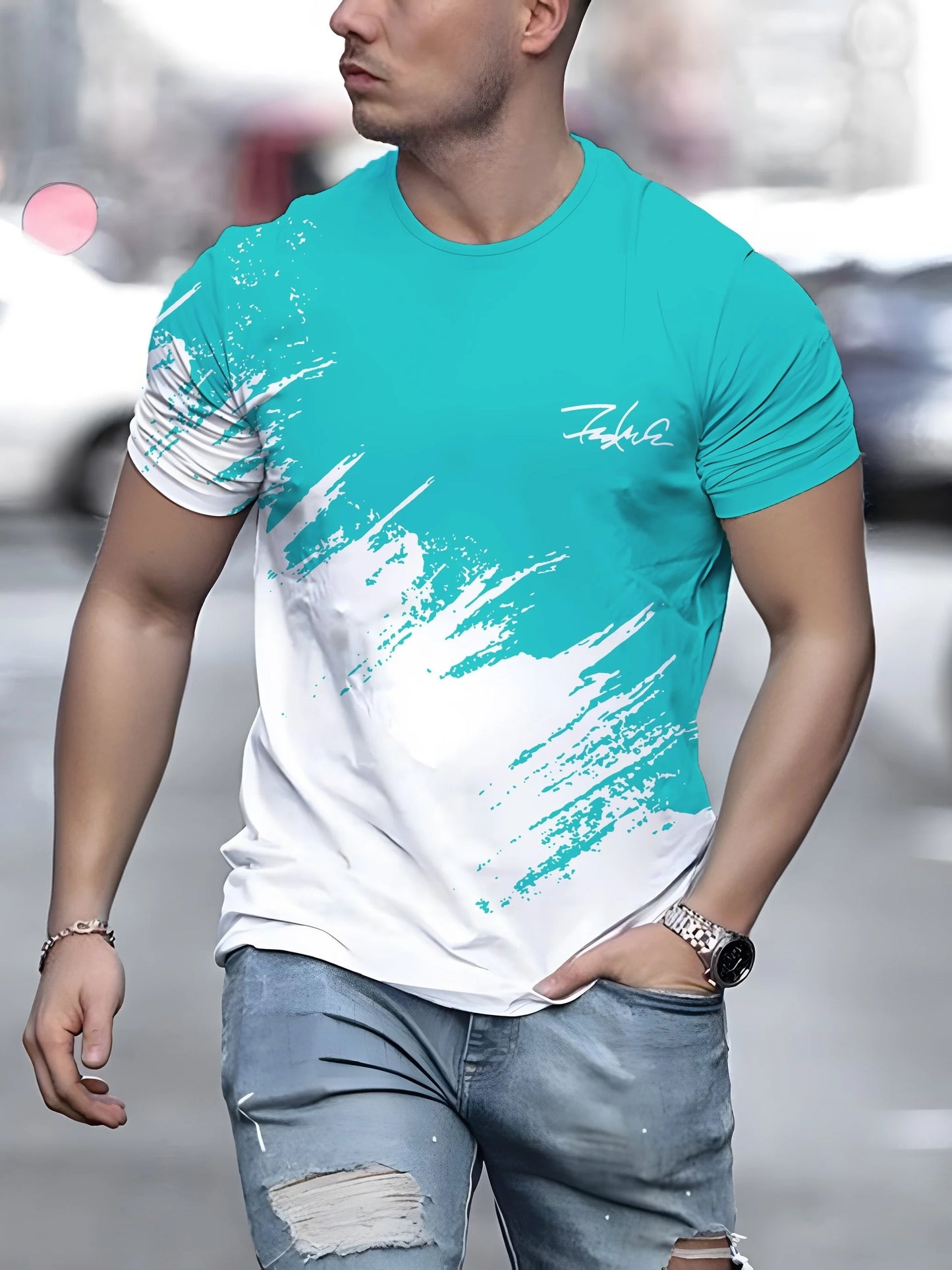 Mens Casual Short Sleeve Crew Neck T-Shirt - Oversized Streetwear Top - ZOOMNSTORE