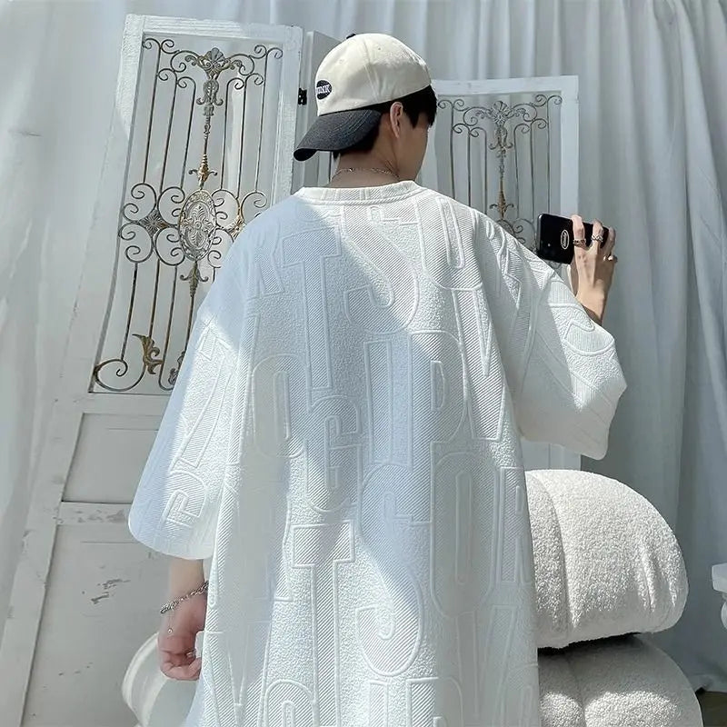 2025 3D Men's new Waffle TZ30 Summer Suit  Casual T-shirt + Shorts Suit Men's Tracksuit Solid color tracksuit loose suit - ZOOMNSTORE