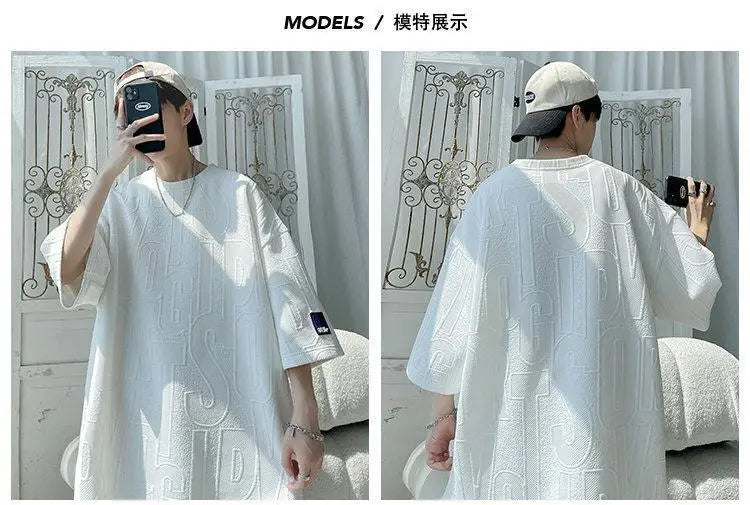 2025 3D Men's new Waffle TZ30 Summer Suit  Casual T-shirt + Shorts Suit Men's Tracksuit Solid color tracksuit loose suit - ZOOMNSTORE