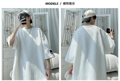 2025 3D Men's new Waffle TZ30 Summer Suit  Casual T-shirt + Shorts Suit Men's Tracksuit Solid color tracksuit loose suit - ZOOMNSTORE