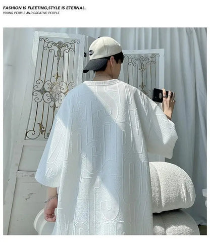 2025 3D Men's new Waffle TZ30 Summer Suit  Casual T-shirt + Shorts Suit Men's Tracksuit Solid color tracksuit loose suit - ZOOMNSTORE