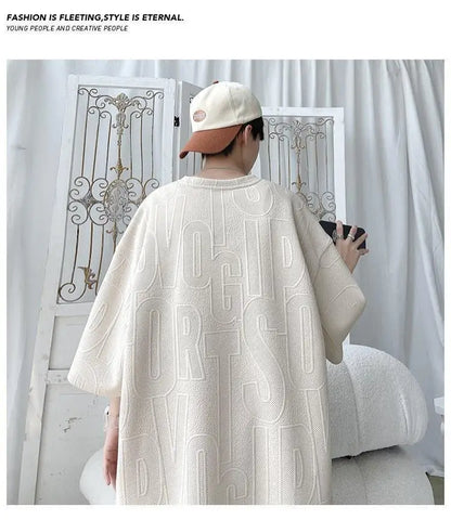 2025 3D Men's new Waffle TZ30 Summer Suit  Casual T-shirt + Shorts Suit Men's Tracksuit Solid color tracksuit loose suit - ZOOMNSTORE