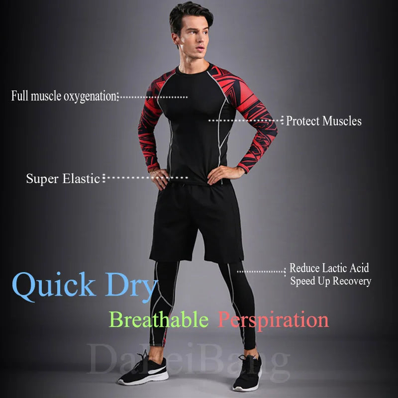 Men's Compression Gym Tights - Muscle Support Workout Pants | Quick Dry Sportswear Set - ZOOMNSTORE