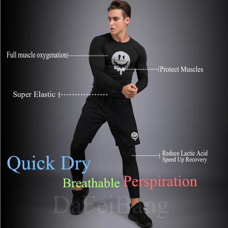 Men's Compression Running Set | Long Sleeve Running Top & Athletic Compression Gear for Fitness - ZOOMNSTORE