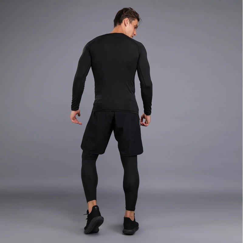 Men's Compression Running Set | Long Sleeve Running Top & Athletic Compression Gear for Fitness - ZOOMNSTORE