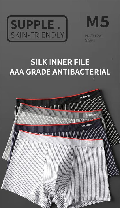 Mens Antibacterial Cotton Boxer Briefs - 3 Pack Striped  Printed Sizes L-5XL - ZOOMNSTORE