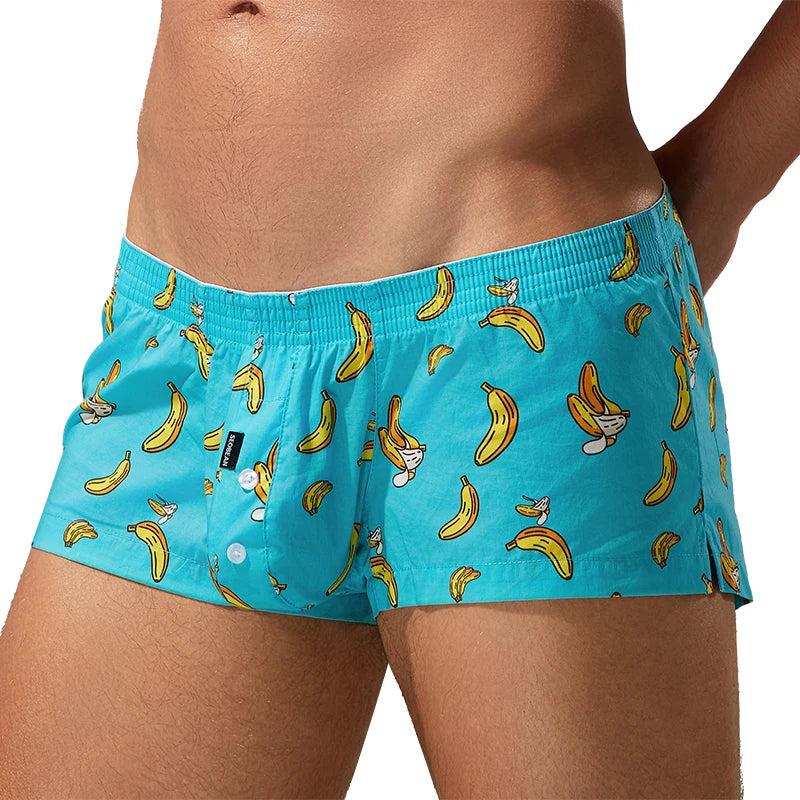 Men's Cotton Boxer Shorts - Plaid Low Waist Slim Fit Boxers With Button Closure - ZOOMNSTORE