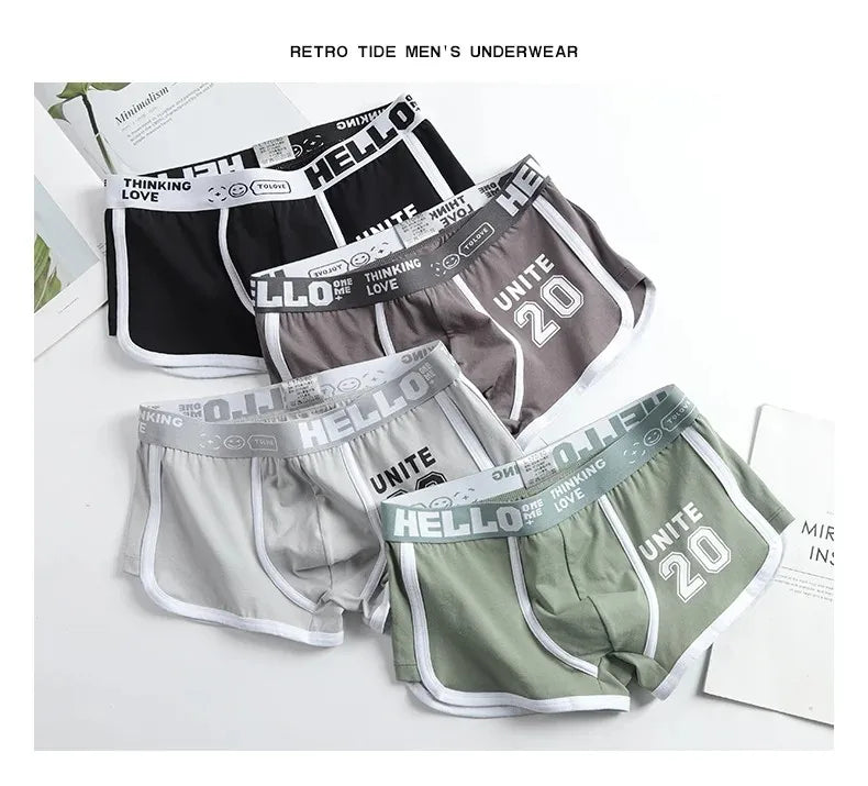 Men's Cotton Boxers - Comfortable Boxer Shorts Pack with Convex Pouch and Letter Pattern - ZOOMNSTORE