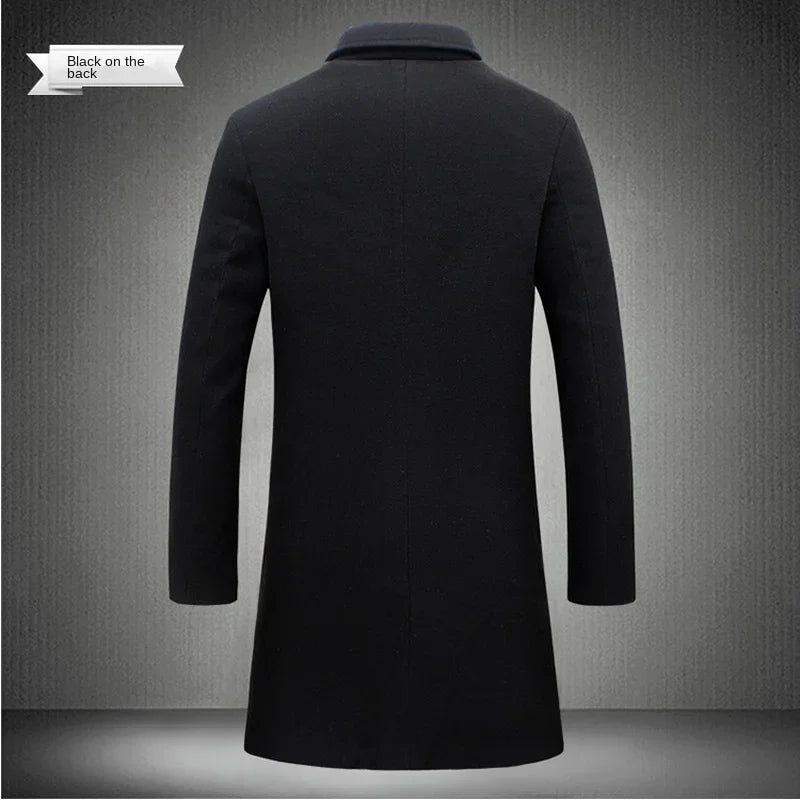 Men's Cotton Coat - Slim Long Wool Blend Casual Business Jacket With Turn-Down Collar - ZOOMNSTORE