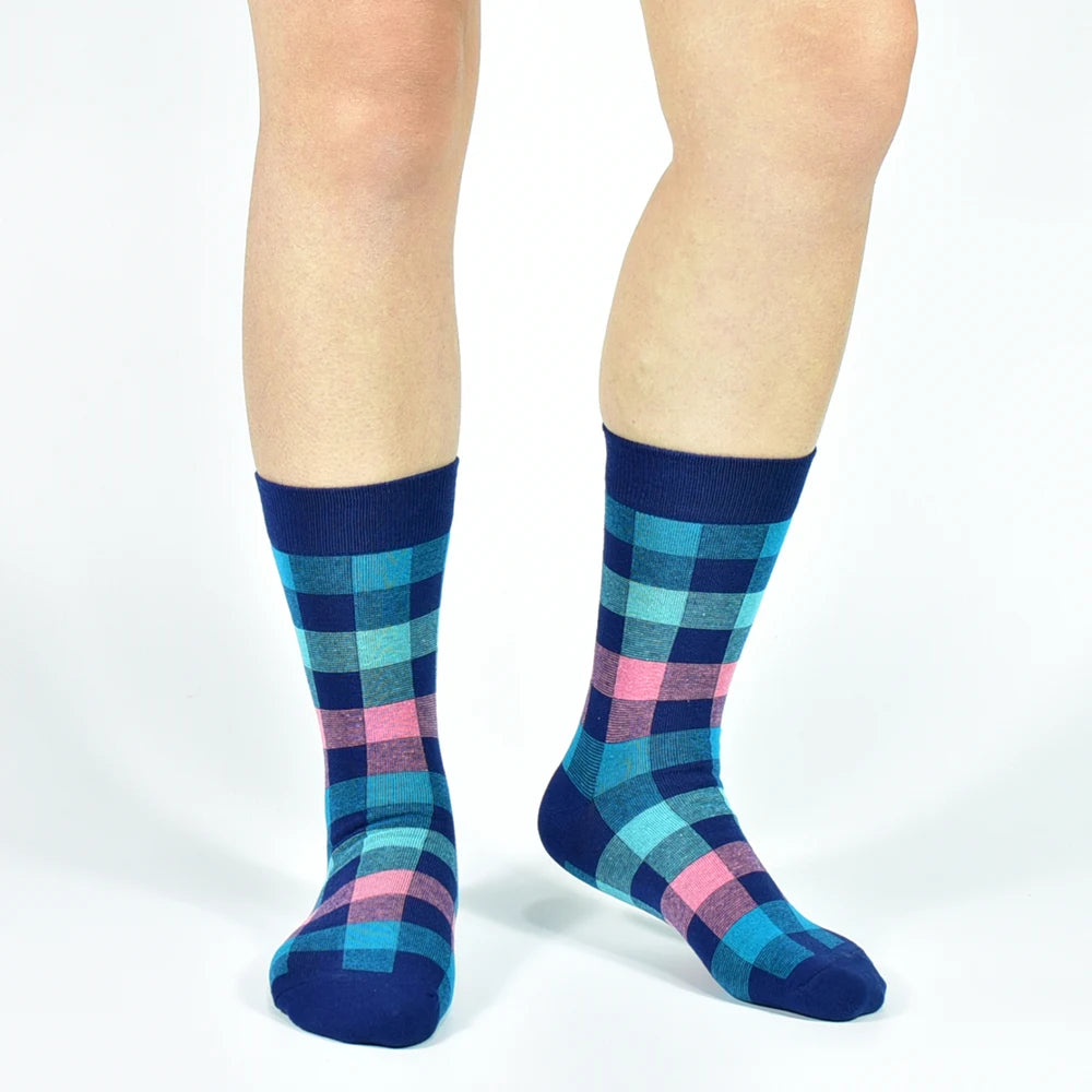 Mens Black Argyle Crew Socks - 5 Pairs Funny Cotton Dress Socks - ZOOMNSTORE