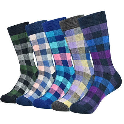 Mens Black Argyle Crew Socks - 5 Pairs Funny Cotton Dress Socks - ZOOMNSTORE