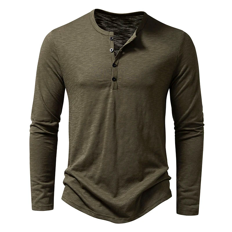 Men's Cotton Henley Long Sleeve T Shirt – Casual Button Collar Breathable Tee - ZOOMNSTORE