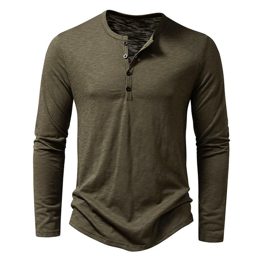 Men's Cotton Henley Long Sleeve T Shirt – Casual Button Collar Breathable Tee - ZOOMNSTORE