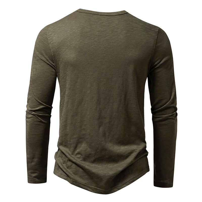 Men's Cotton Henley Long Sleeve T Shirt – Casual Button Collar Breathable Tee - ZOOMNSTORE