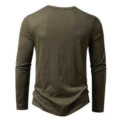 Men's Cotton Henley Long Sleeve T Shirt – Casual Button Collar Breathable Tee - ZOOMNSTORE