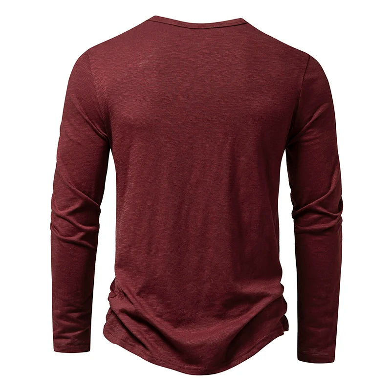 Men's Cotton Henley Long Sleeve T Shirt – Casual Button Collar Breathable Tee - ZOOMNSTORE