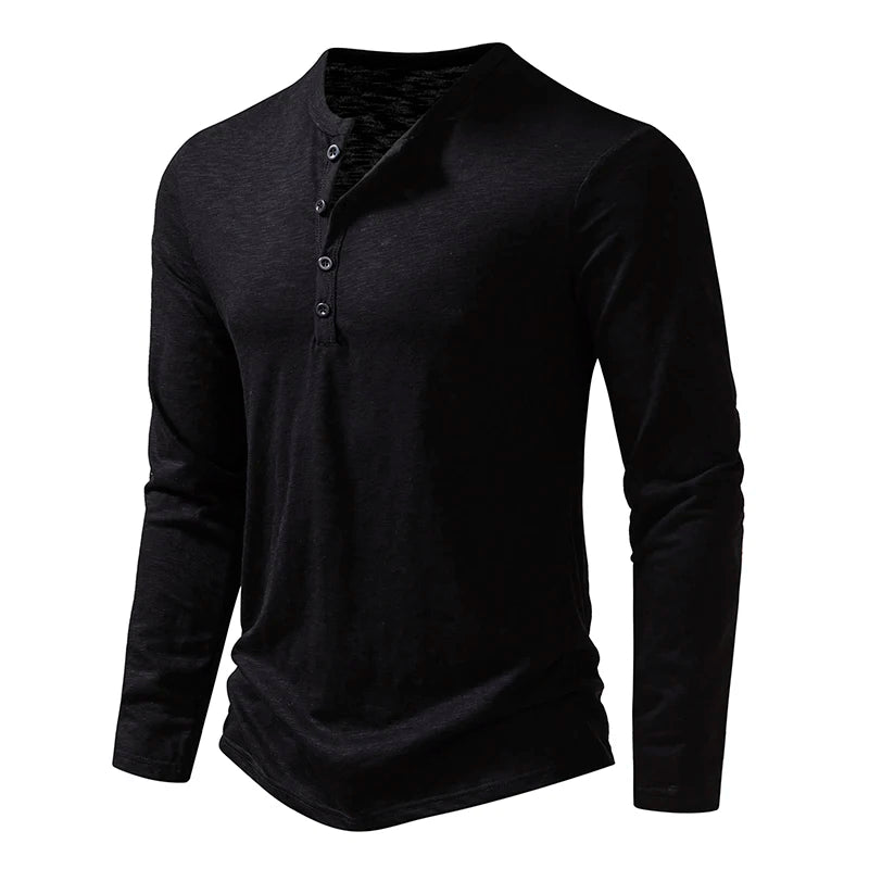 Men's Cotton Henley Long Sleeve T Shirt – Casual Button Collar Breathable Tee - ZOOMNSTORE