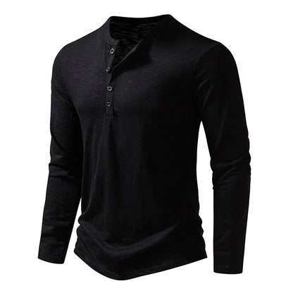 Men's Cotton Henley Long Sleeve T Shirt – Casual Button Collar Breathable Tee - ZOOMNSTORE