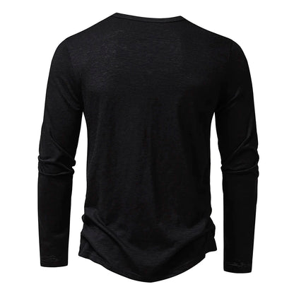 Men's Cotton Henley Long Sleeve T Shirt – Casual Button Collar Breathable Tee - ZOOMNSTORE