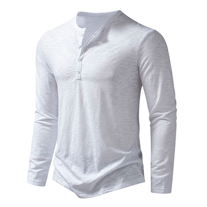 Men's Cotton Henley Long Sleeve T Shirt – Casual Button Collar Breathable Tee - ZOOMNSTORE