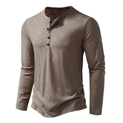 Men's Cotton Henley Long Sleeve T Shirt – Casual Button Collar Breathable Tee - ZOOMNSTORE