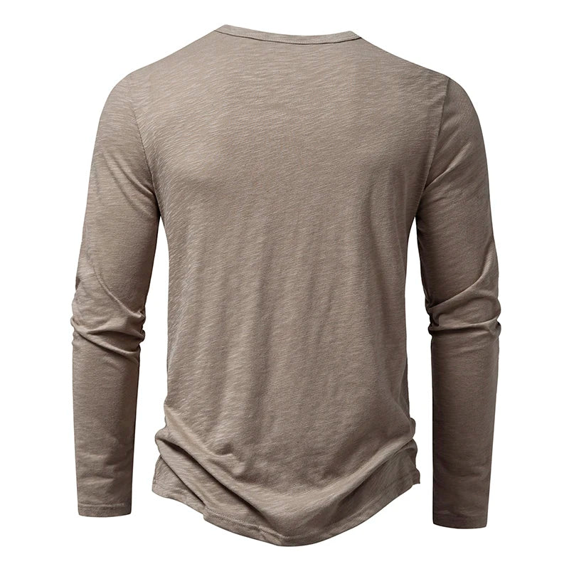 Men's Cotton Henley Long Sleeve T Shirt – Casual Button Collar Breathable Tee - ZOOMNSTORE