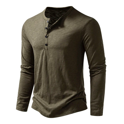 Men's Cotton Henley Long Sleeve T Shirt – Casual Button Collar Breathable Tee - ZOOMNSTORE