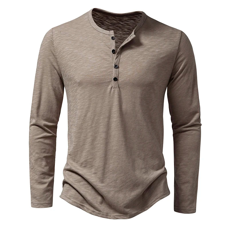 Men's Cotton Henley Long Sleeve T Shirt – Casual Button Collar Breathable Tee - ZOOMNSTORE