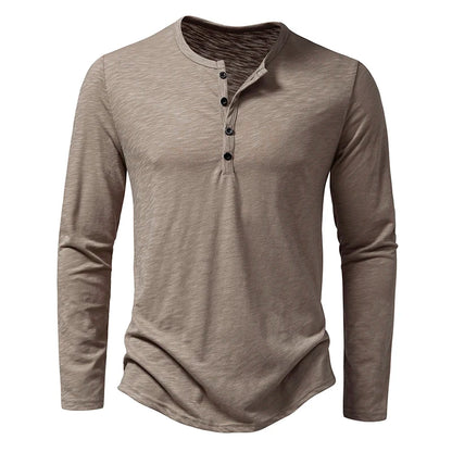 Men's Cotton Henley Long Sleeve T Shirt – Casual Button Collar Breathable Tee - ZOOMNSTORE