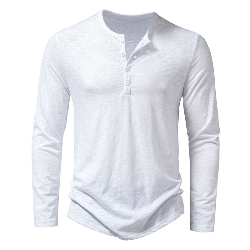 Men's Cotton Henley Long Sleeve T Shirt – Casual Button Collar Breathable Tee - ZOOMNSTORE