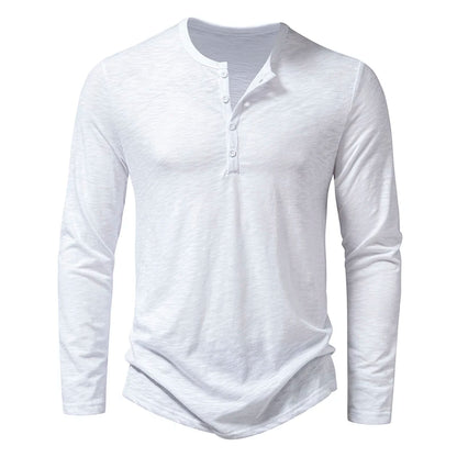 Men's Cotton Henley Long Sleeve T Shirt – Casual Button Collar Breathable Tee - ZOOMNSTORE