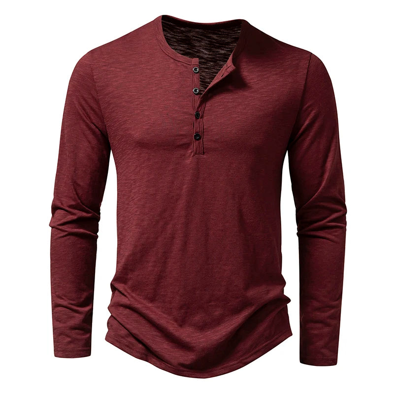 Men's Cotton Henley Long Sleeve T Shirt – Casual Button Collar Breathable Tee - ZOOMNSTORE
