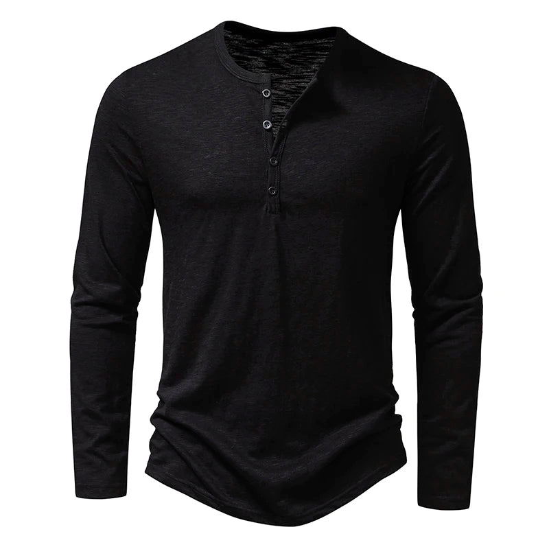 Men's Cotton Henley Long Sleeve T Shirt – Casual Button Collar Breathable Tee - ZOOMNSTORE
