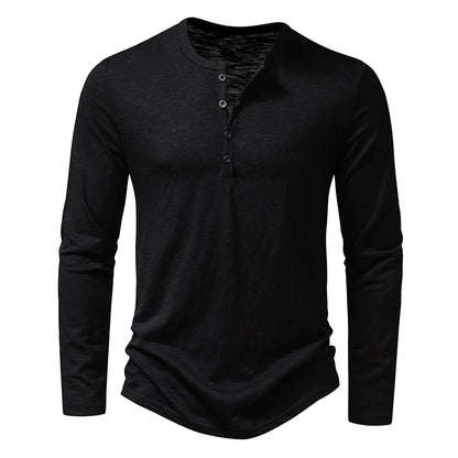 Men's Cotton Henley Long Sleeve T Shirt – Casual Button Collar Breathable Tee - ZOOMNSTORE