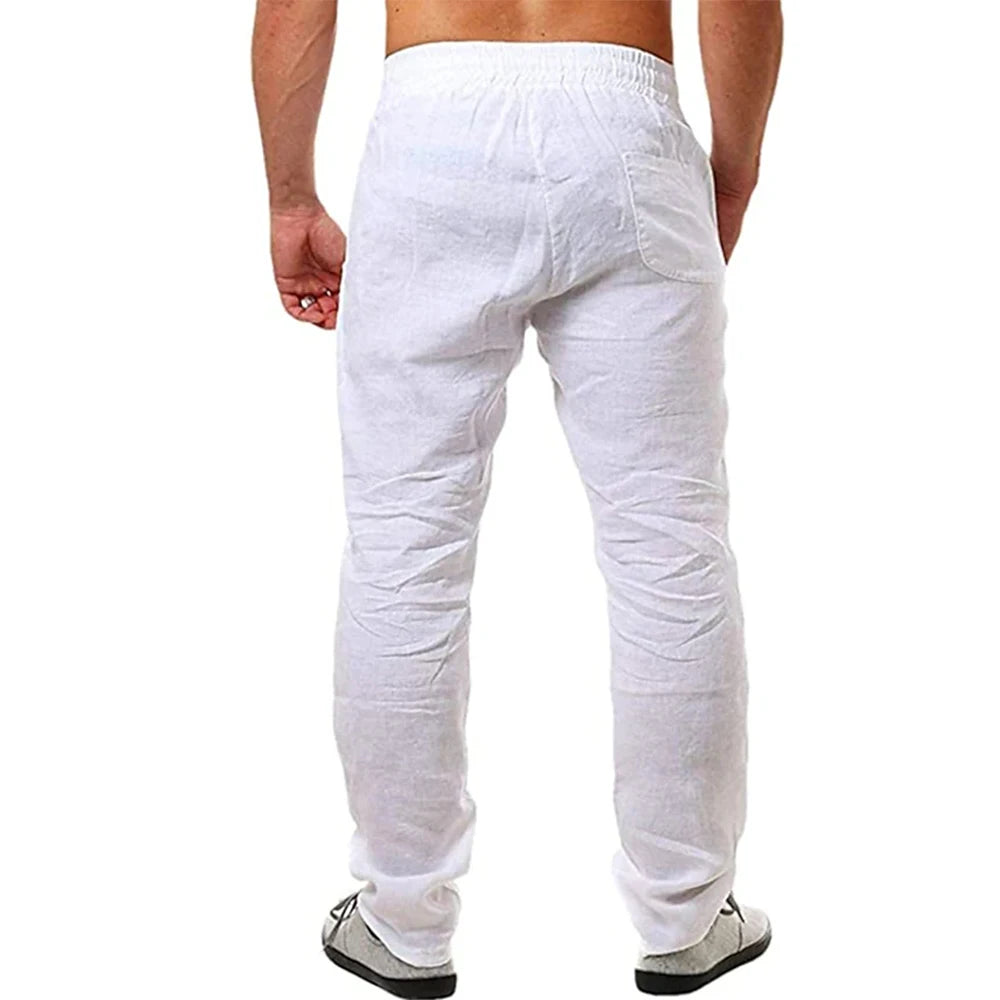 Men's Cotton Linen Pants Male Autumn New Breathable Solid Color Linen Trousers Fitness Streetwear S-3XL - ZOOMNSTORE