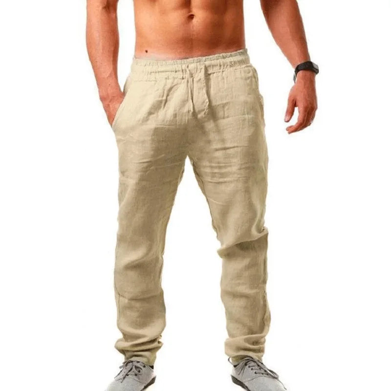 Men's Cotton Linen Pants Male Autumn New Breathable Solid Color Linen Trousers Fitness Streetwear S-3XL - ZOOMNSTORE