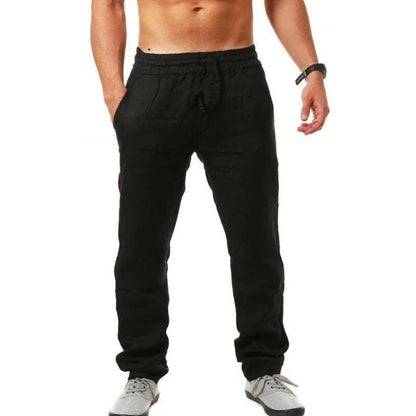 Men's Cotton Linen Pants Male Autumn New Breathable Solid Color Linen Trousers Fitness Streetwear S-3XL - ZOOMNSTORE
