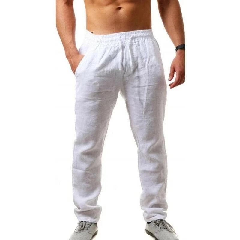 Men's Cotton Linen Pants Male Autumn New Breathable Solid Color Linen Trousers Fitness Streetwear S-3XL - ZOOMNSTORE