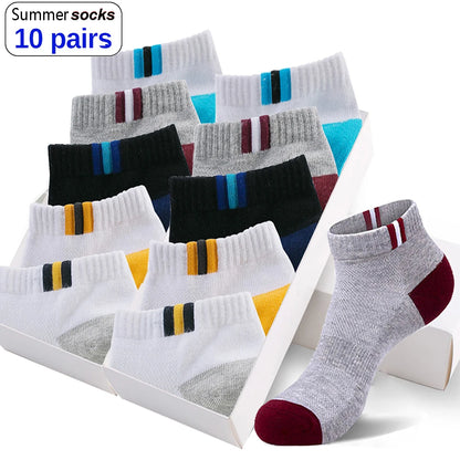 Men's Cotton Socks - 10 Pairs Breathable Mesh Ankle Socks | Casual Sports Lightweight - ZOOMNSTORE