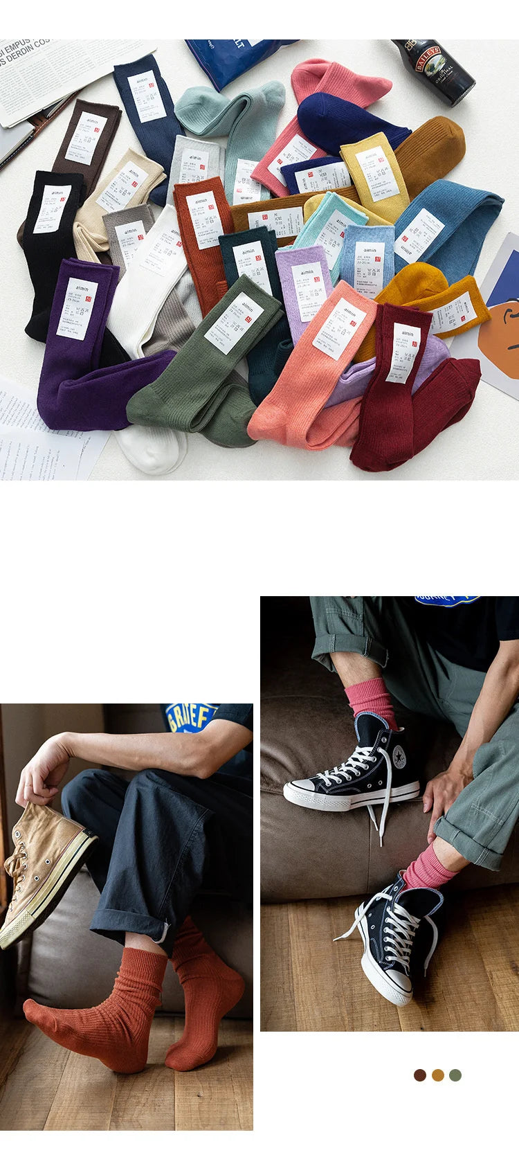 Mens Cotton Knitting Socks - Casual Stretch Ribbed Business Socks - ZOOMNSTORE